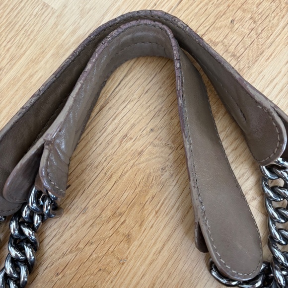 CHANEL Shoulder Bag, Tan/Taupe, Quilted Sides, Silver Chunky Chain - Picture 8 of 13